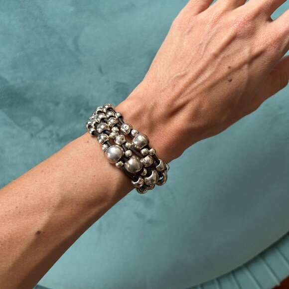 Bracelet in silver and leather - Picture 3 of 4